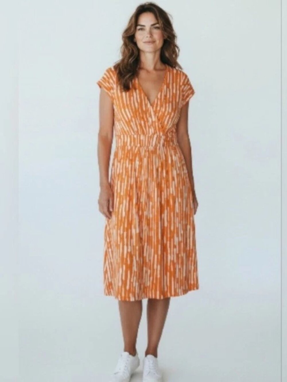 BODEN Lola Jersey Dress US 6P Petite Orange Faux Wrap Empire Waist Preppy Summer